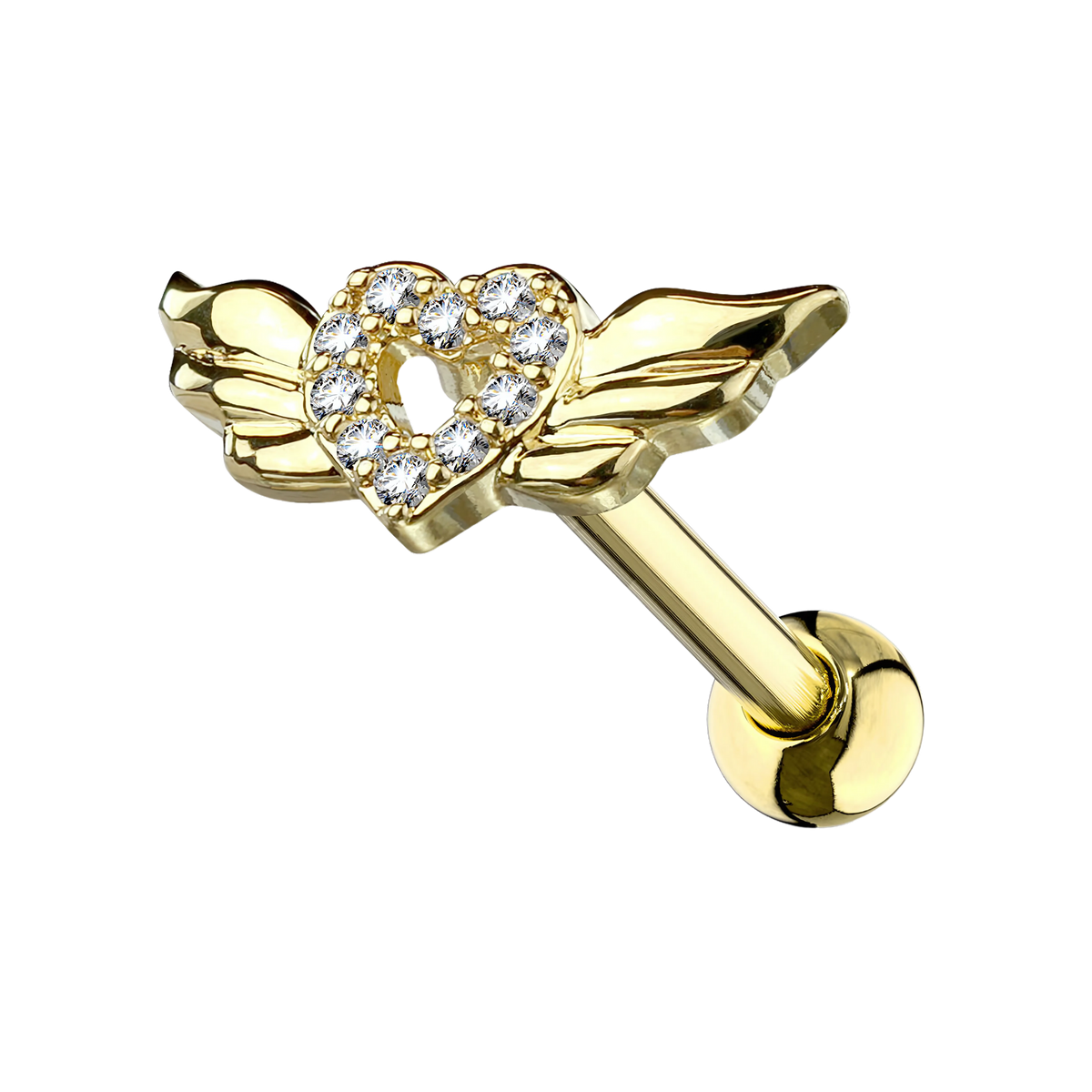 Angel Wings, piercing labret con alas, en dorado