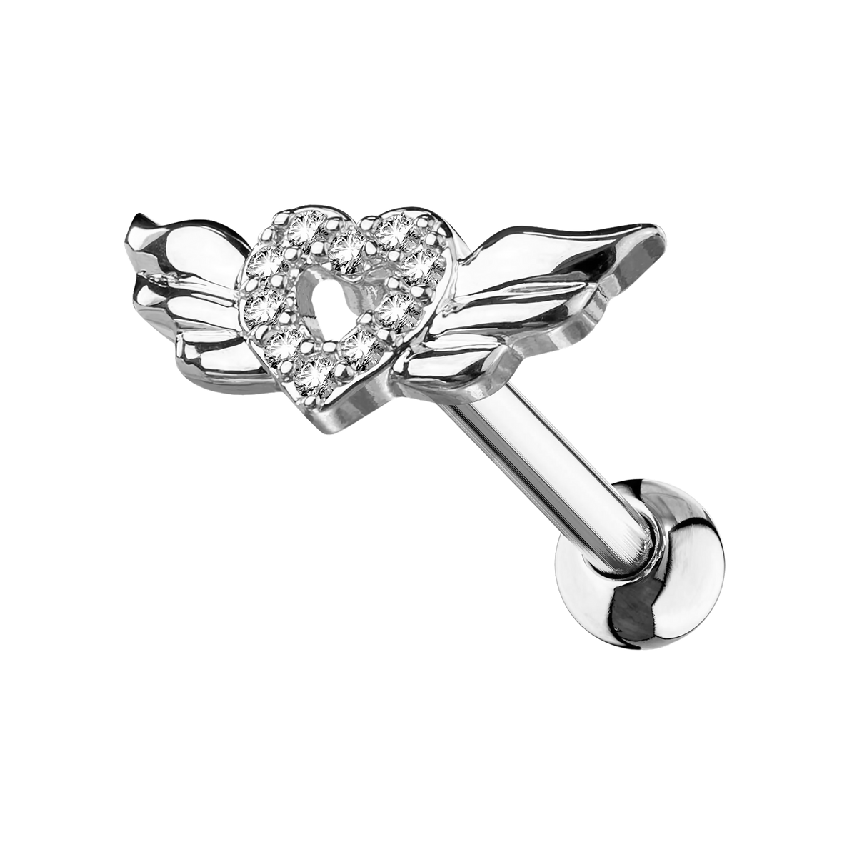 Angel Wings, piercing labret con alas, en plateado