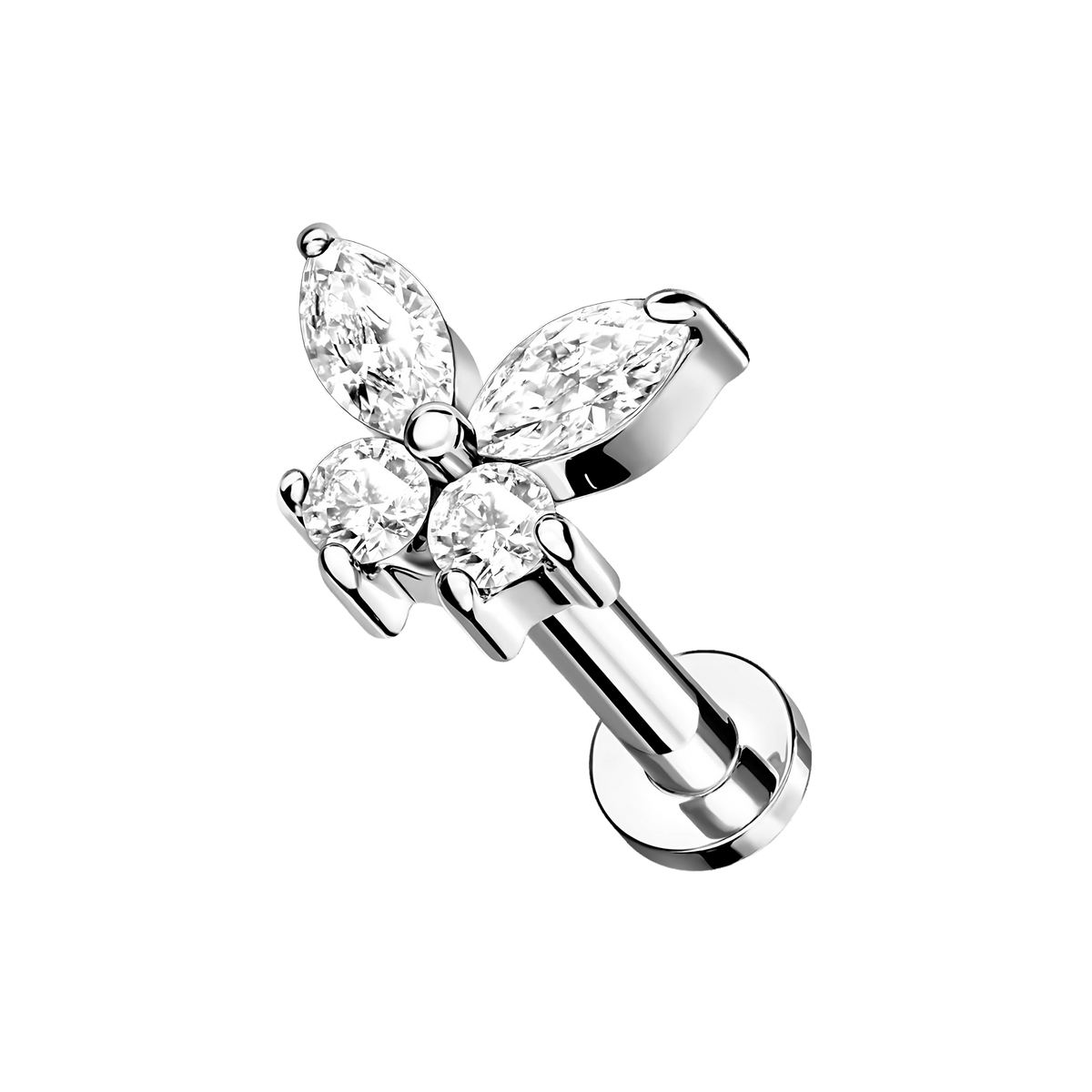 Lumina, piercing labret en forma de mariposa, en plateado (vista 6)
