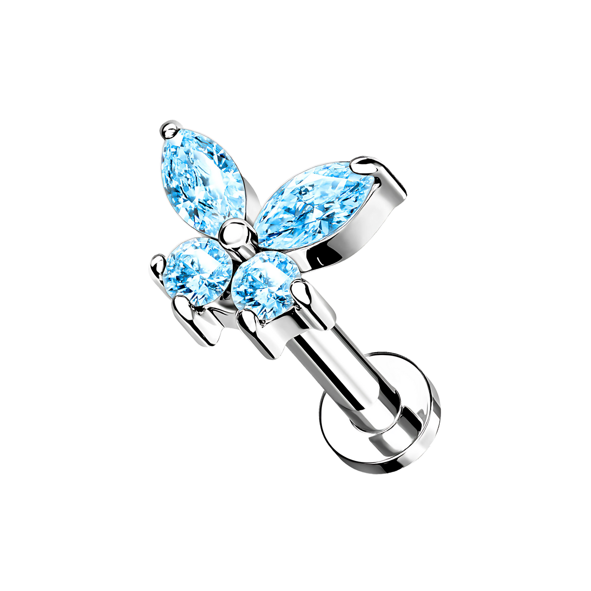 Lumina, piercing labret en forma de mariposa, en plateado (vista 4)