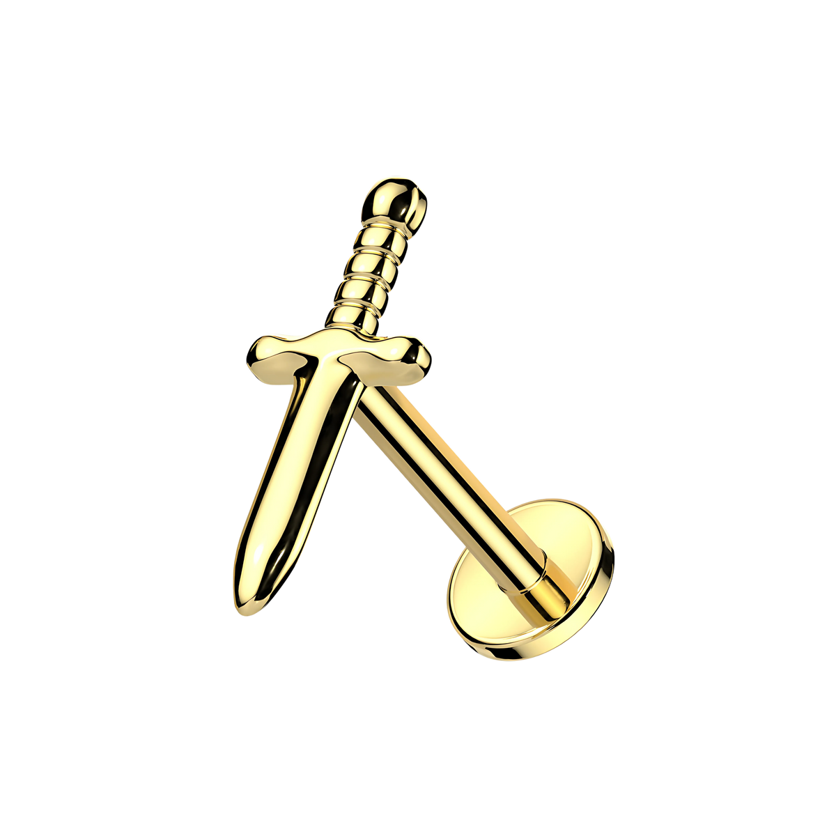 Dagger, piercing labret en forma de daga, en dorado