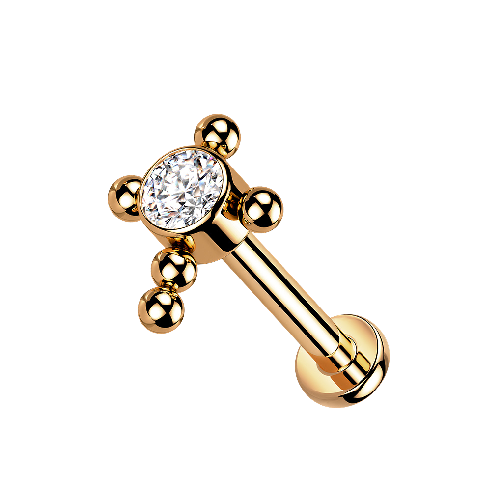 Diamond Cross, piercing labret en forma de cruz, en oro rosa