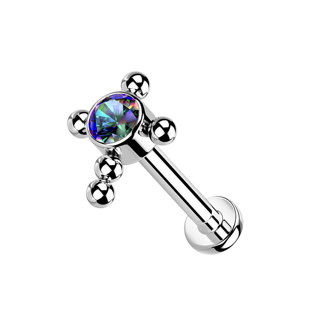Diamond Cross, piercing labret en forma de cruz, en plateado