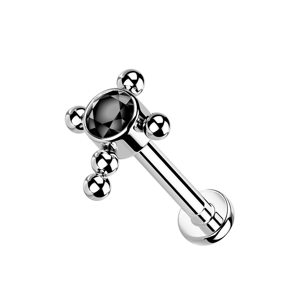 Diamond Cross, piercing labret en forma de cruz, en plateado (vista 4)