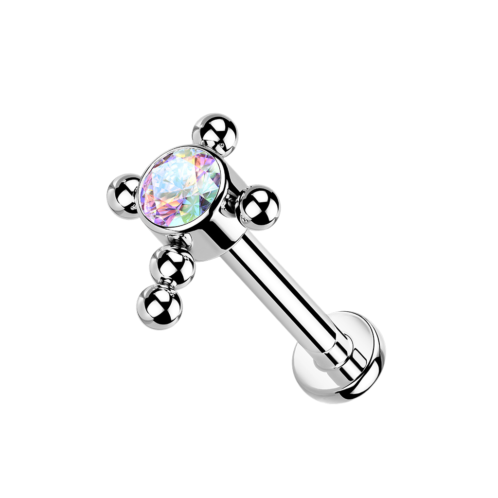 Diamond Cross, piercing labret en forma de cruz, en plateado (vista 6)
