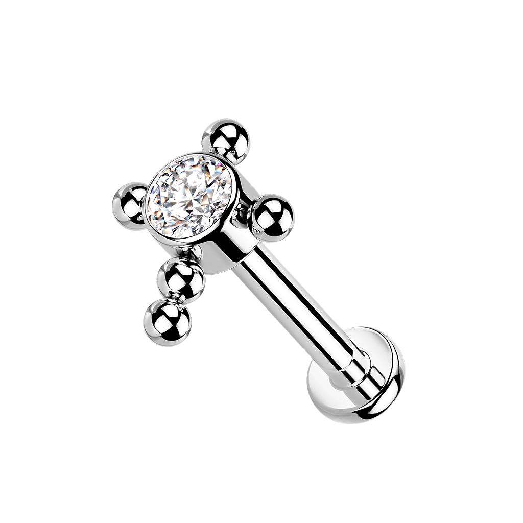 Diamond Cross, piercing labret en forma de cruz, en plateado (vista 7)