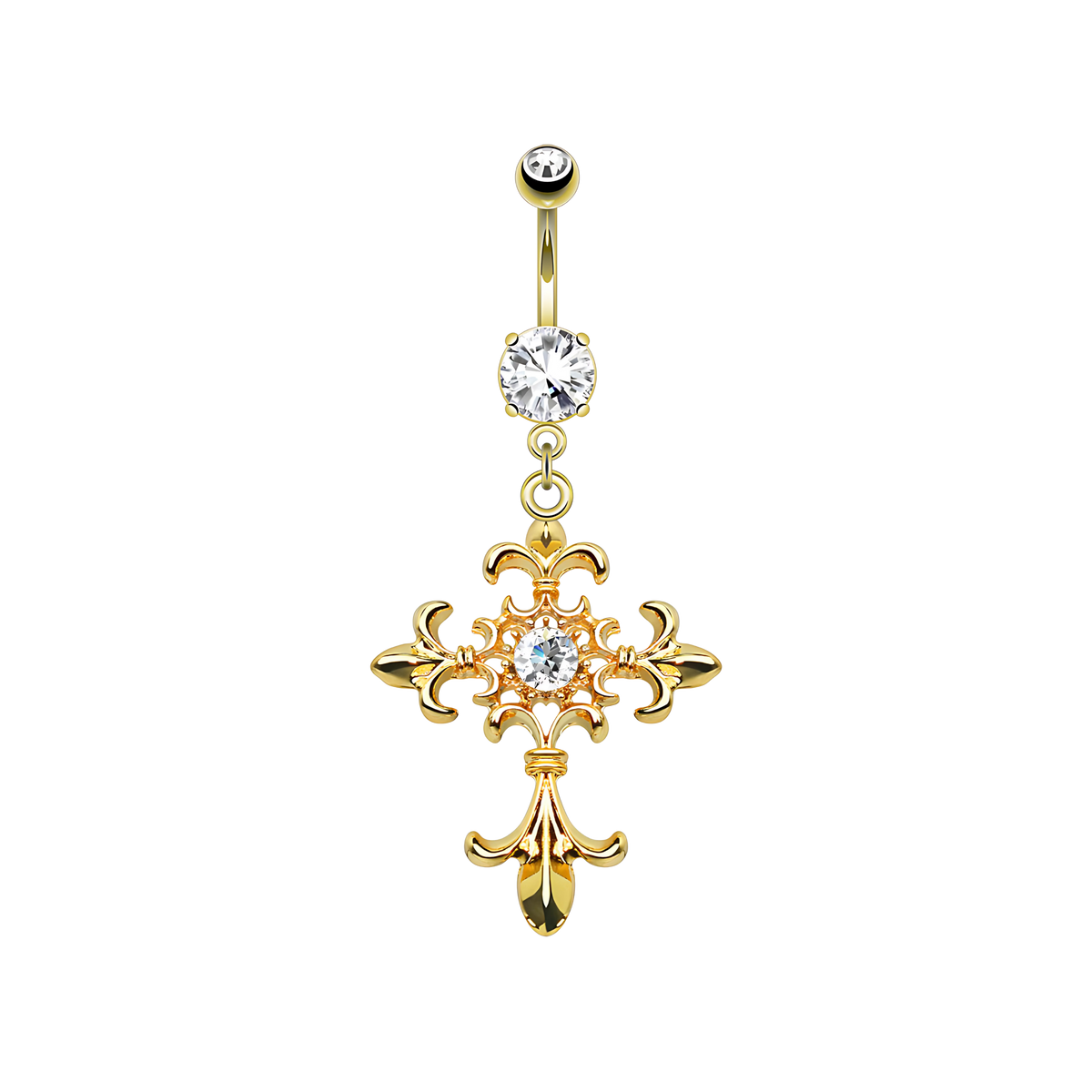 Abadia, piercing de ombligo en forma de cruz