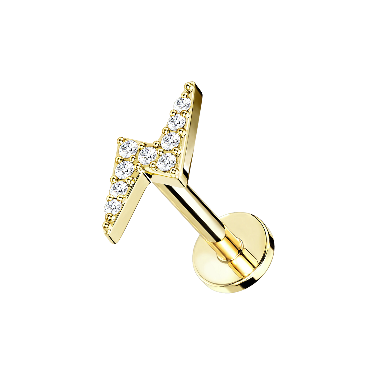 Shiny Bolt, piercing labret en forma de rayo, en dorado