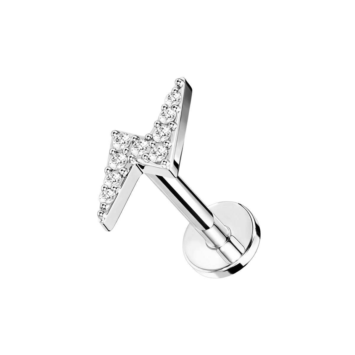 Shiny Bolt, piercing labret en forma de rayo, en plateado